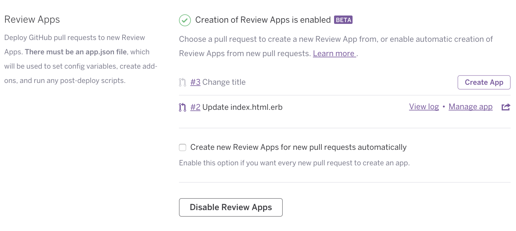 Review apps in Dashboard