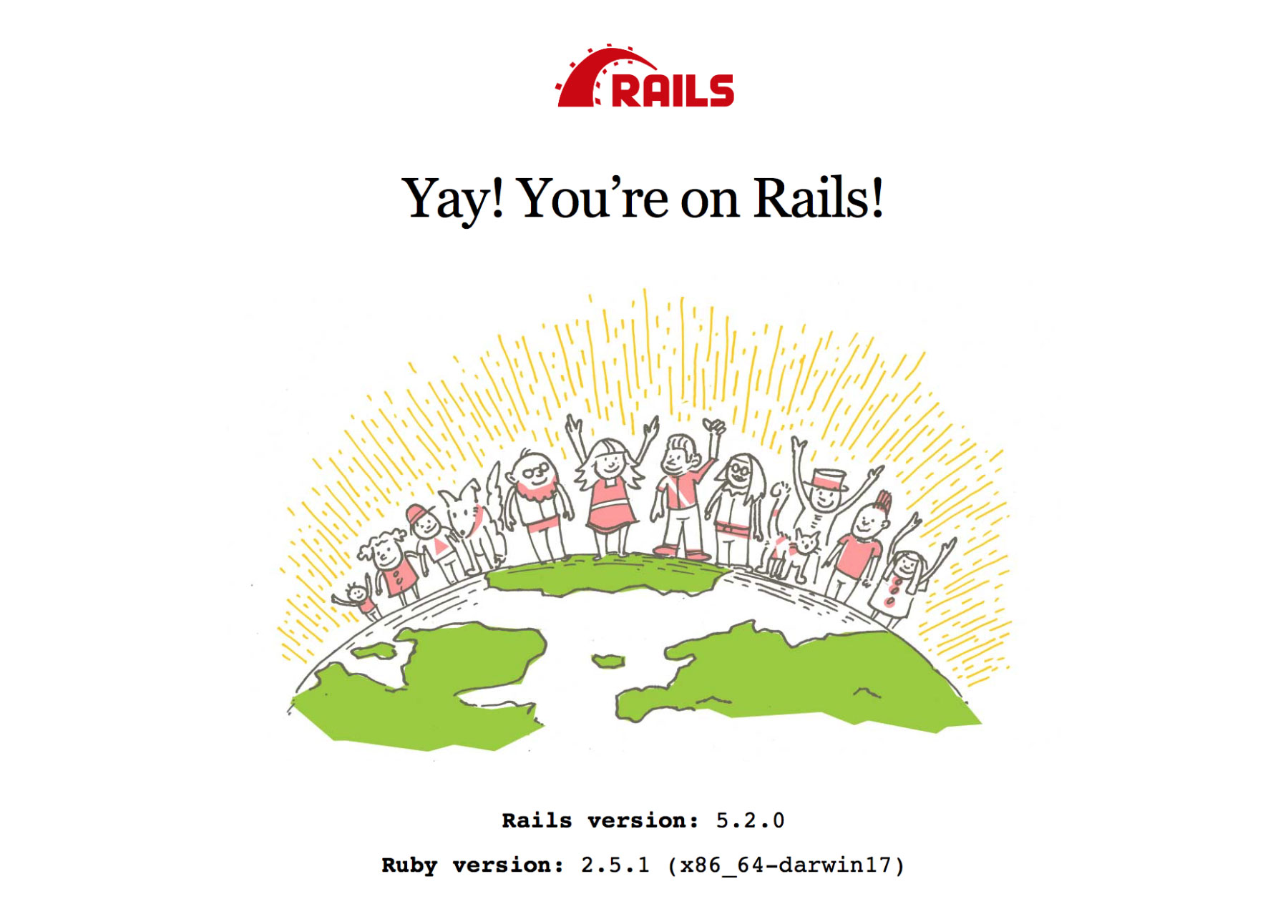 The initial Rails page, showing version 5.2.0