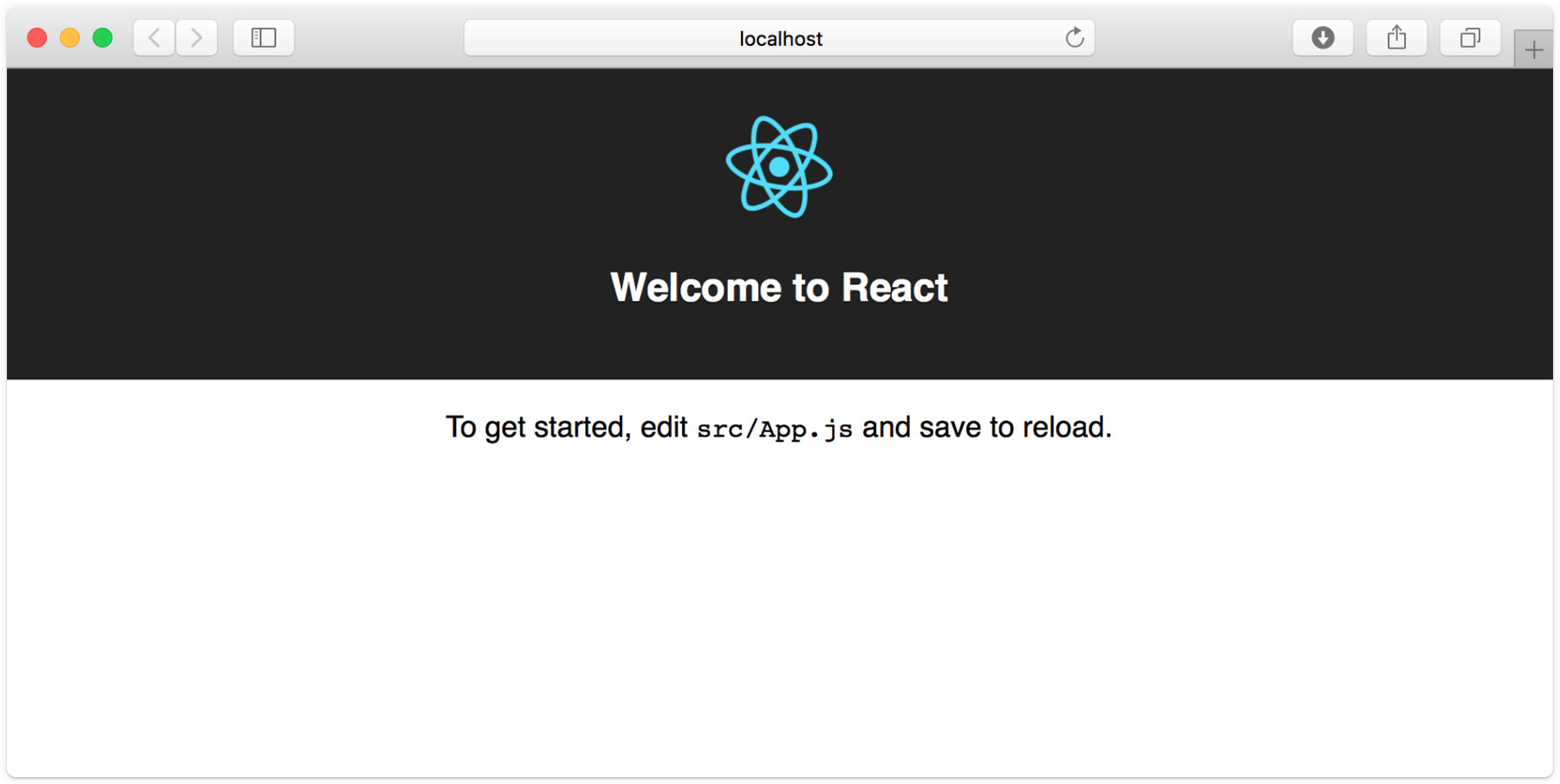 The initial view when you generate a new Create React App