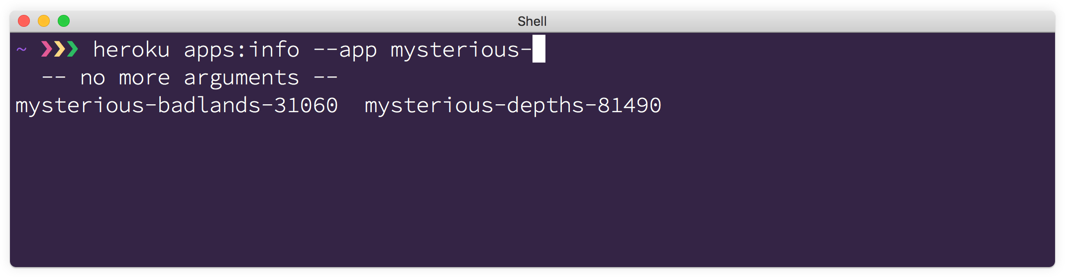 An example of flag value completion in a terminal window