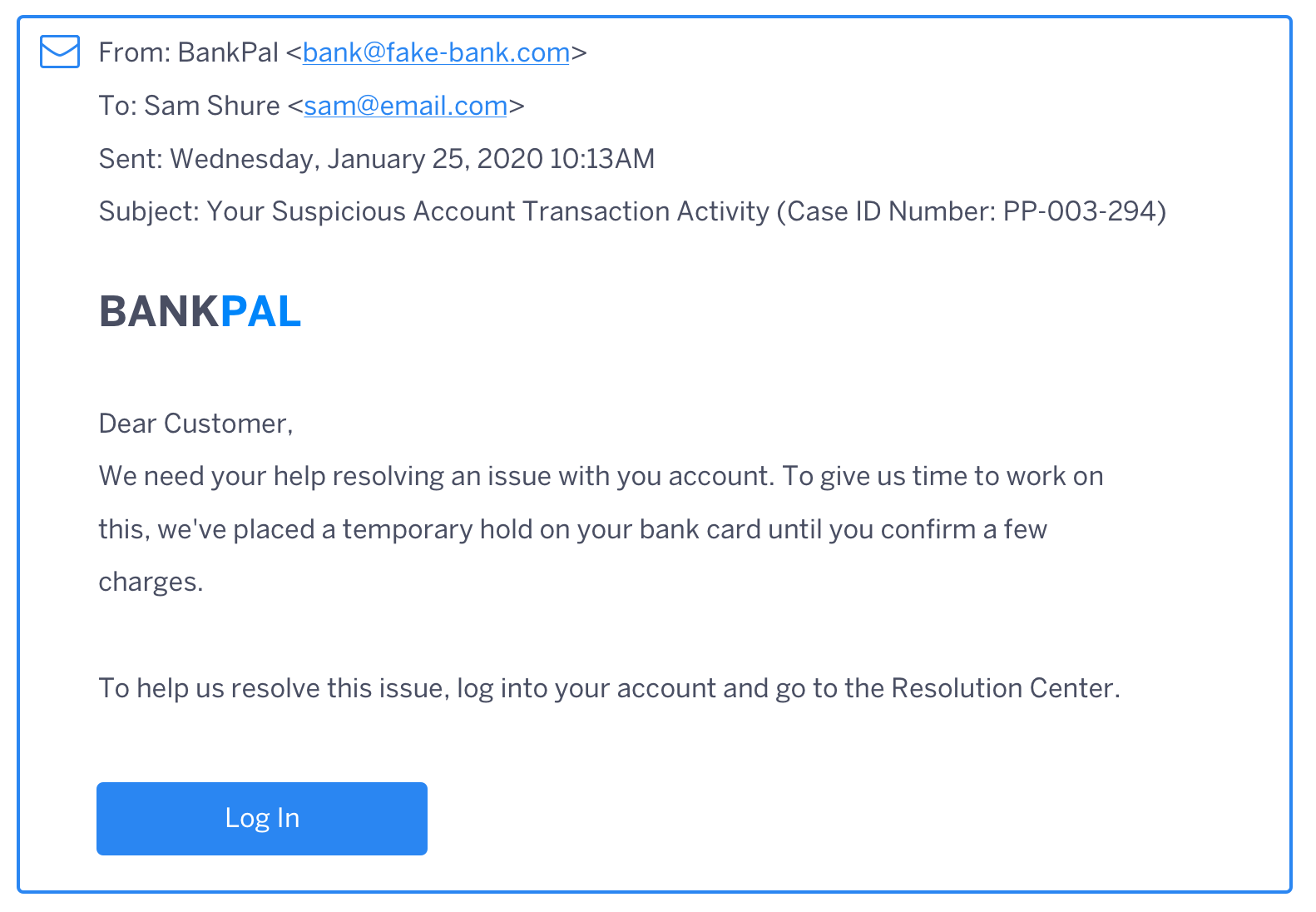 BankPal Cross-Forgery Email