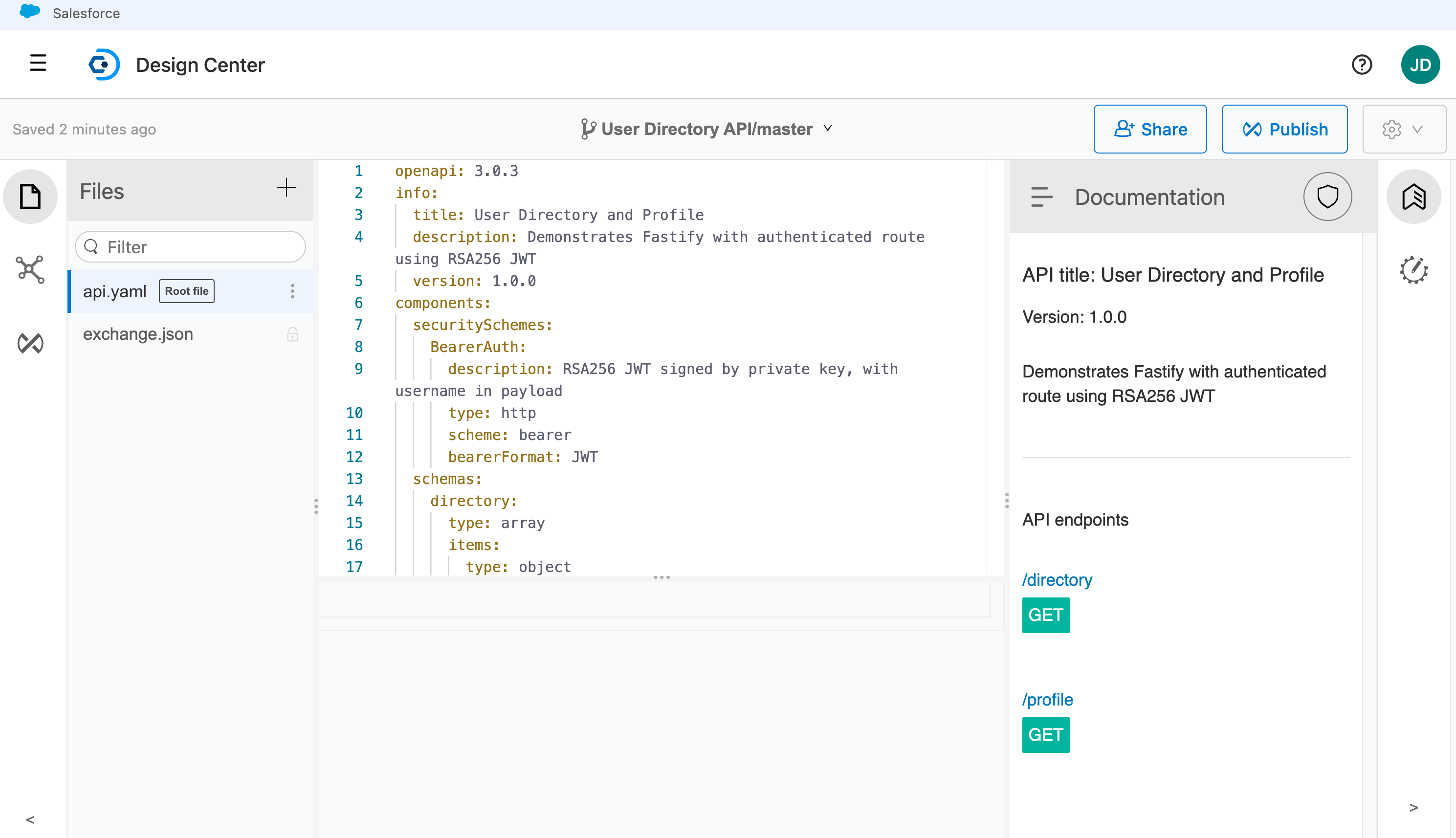 API specification in Design Center